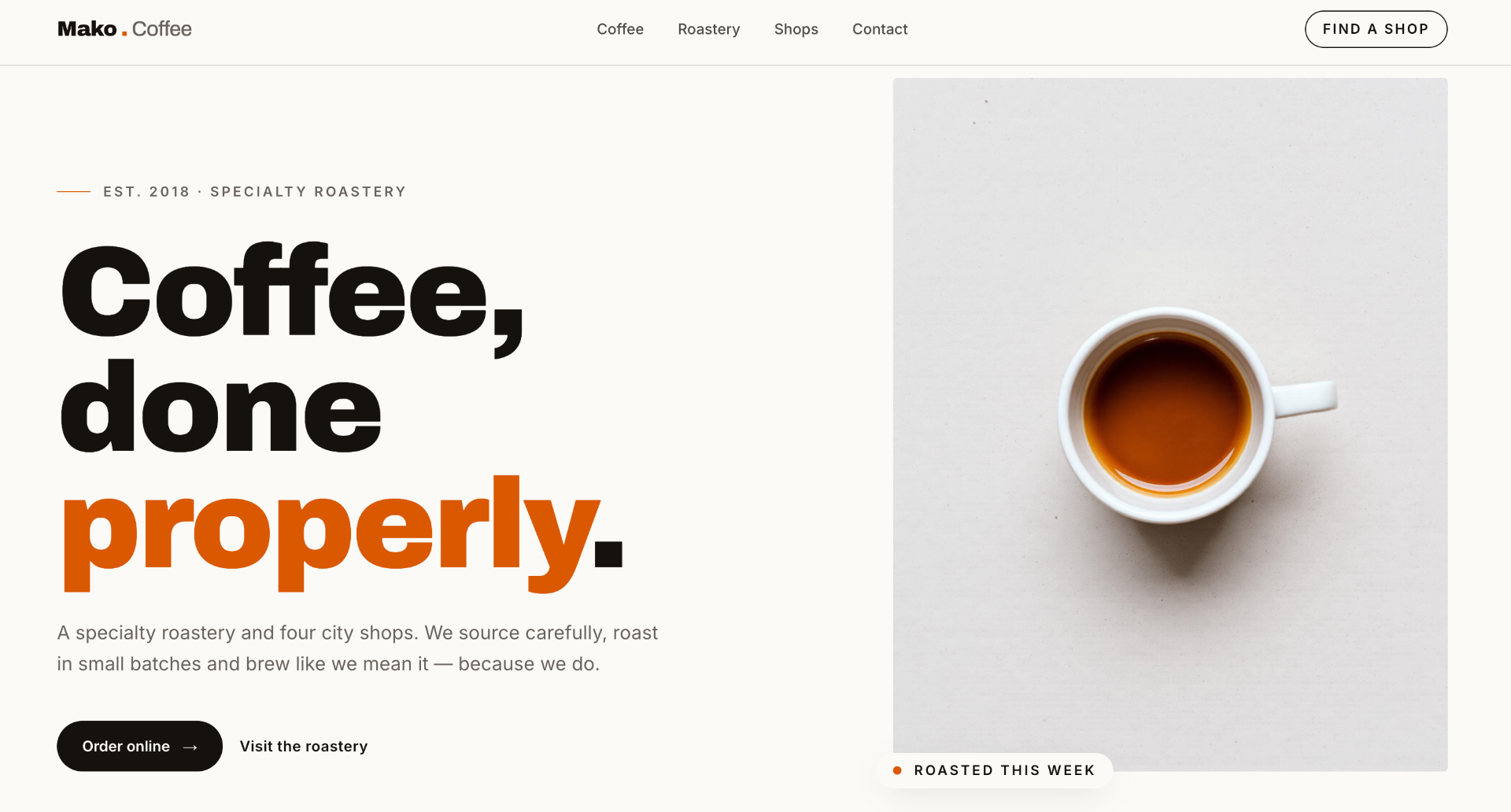 Mako Coffee — Specialty coffee & roastery — one-page site